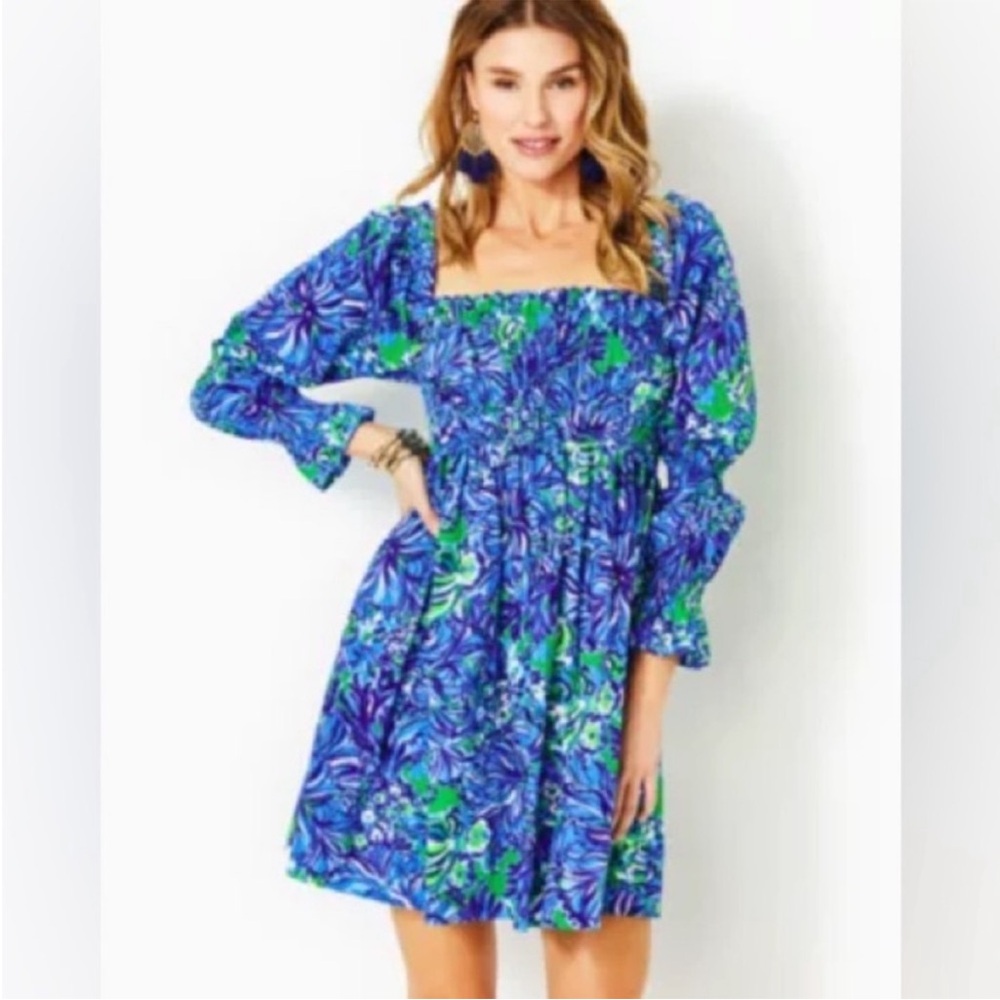 Lilly Pulitzer Mini Dress, Beyonca long sleeve, Abaco Blue in Turtle AWE